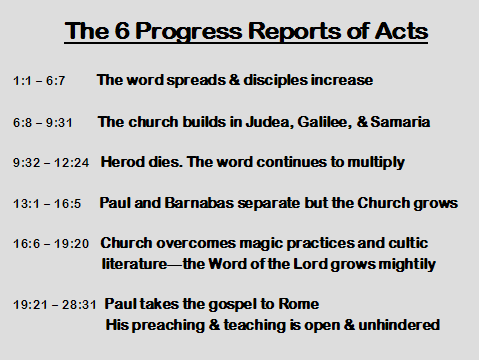 The 6 Progress Reports of Acts