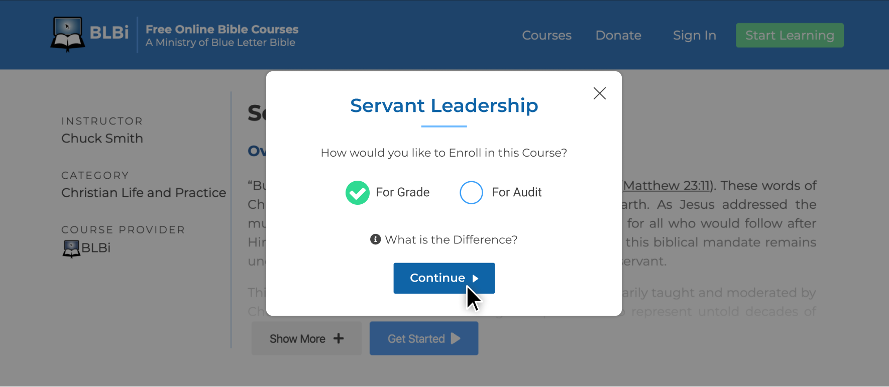 Enroll in a Course with Grade or Audit Selection